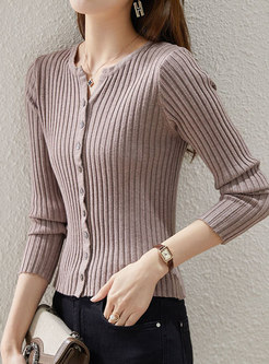 V-neck Ribbed Single-breasted Short Sweater