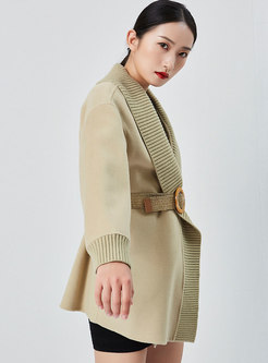 Knitted Patchwork Cashmere Belted Overcoat