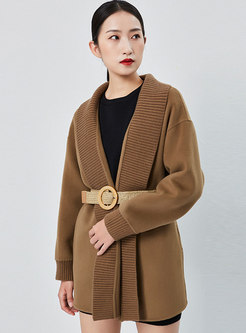 Knitted Patchwork Cashmere Belted Overcoat