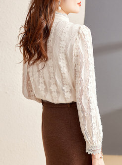 Long Sleeve Lace Single-breasted Blouse