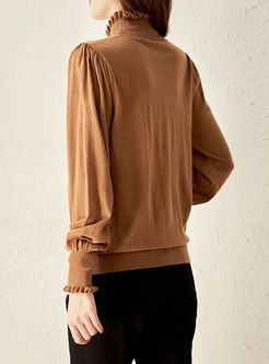 Turtleneck Long Sleeve Pullover Ruched Sweater