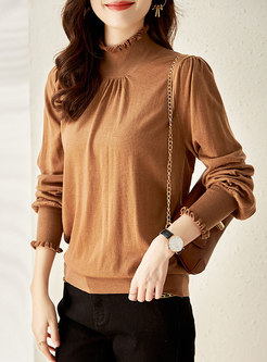 Turtleneck Long Sleeve Pullover Ruched Sweater