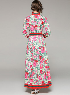 Court Long Sleeve Floral Party Maxi Dress