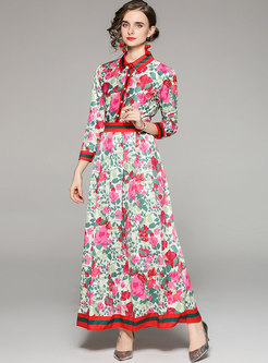 Court Long Sleeve Floral Party Maxi Dress