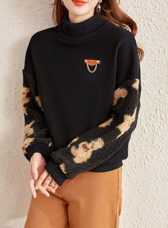 Mock Neck Fleece Patchwork Pullover Sweatshirt