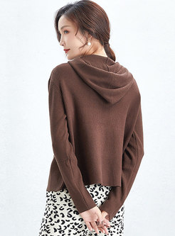 Hooded Drawstring Pullover Loose Sweater