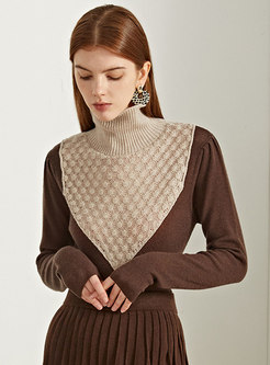 Turtleneck Patchwork Pullover Woolen Sweater