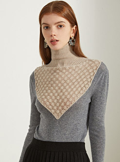 Turtleneck Patchwork Pullover Woolen Sweater