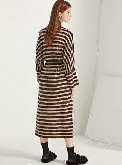 Long Sleeve Striped Loose Wool Sweater Dress