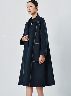 Turn-down Collar Straight Long Cashmere Overcoat