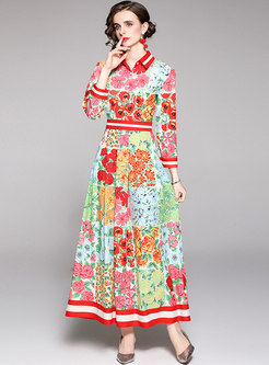 Floral Long Sleeve Big Hem Party Maxi Dress