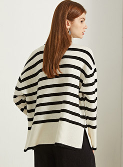 Turtleneck Pullover Long Sleeve Striped Sweater
