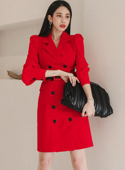 Puff Sleeve Double-breasted Short Blazer Dress