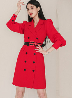 Puff Sleeve Double-breasted Short Blazer Dress