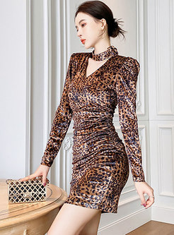 Halter Neck Leopard Mini Sheath Dress