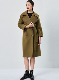 Double-cashmere Belted Straight Wool Peacoat