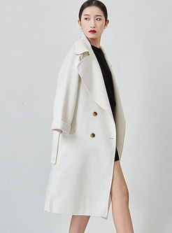 Double-cashmere Belted Straight Wool Peacoat