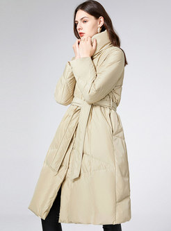 Mock Neck Thick A Line Long Down Coat