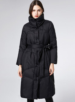Mock Neck Thick A Line Long Down Coat