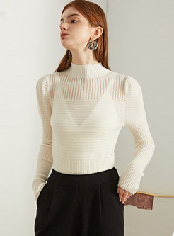Half Turtleneck Pullover Sheer Slim Sweater