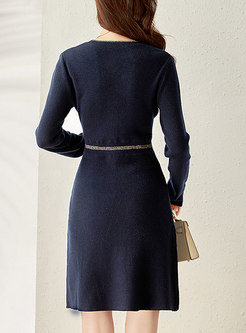 Long Sleeve Wool Sweater Short Dress