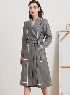 Casual Color-blocked Straight Trench Coat