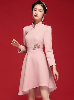 Mandarin Collar Asymmetric Improved Cheongsam Short Dress