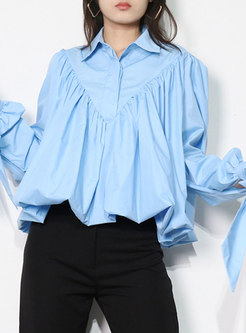 Long Sleeve Bowknot Tied Pullover Blouse