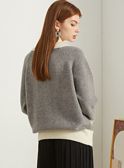 Color-blocked Single-breasted Wool Cardigan
