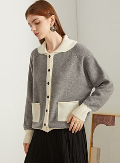 Color-blocked Single-breasted Wool Cardigan