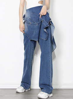 High Waisted Asymmetric Straight Jeans