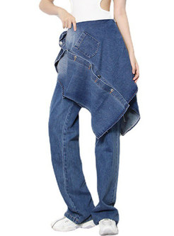 High Waisted Asymmetric Straight Jeans