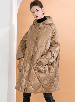 Plus Size Hooded Straight Quilted Down Coat