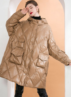 Plus Size Hooded Straight Quilted Down Coat