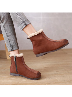 Rounded Toe Faux Fur Winter Ankle Boots