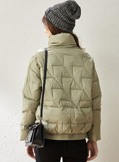 Casual Solid Short Straight Quilted Down Coat