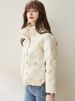Casual Solid Short Straight Quilted Down Coat