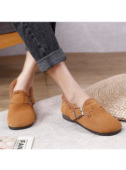 Rounded Toe Faux Suede Winter Flats
