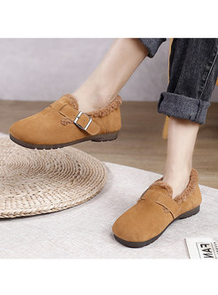 Rounded Toe Faux Suede Winter Flats