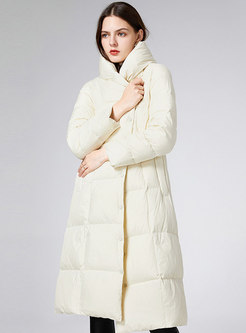Hooded Button Midi Down Coat