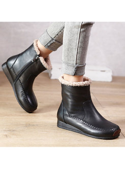 Retro Rounded Toe Shearling Lined Winter Boots