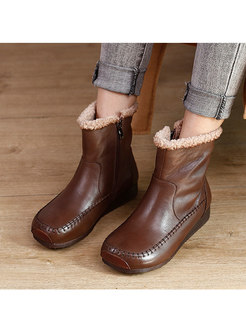 Retro Rounded Toe Shearling Lined Winter Boots