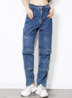 Casual High Waisted Patchwork Straight Jeans