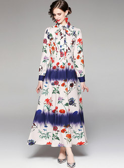 Long Sleeve Floral Gradient Color Party Maxi Dress