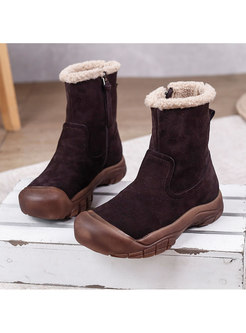 Rounded Toe Shearling Lined Short Snow Boots