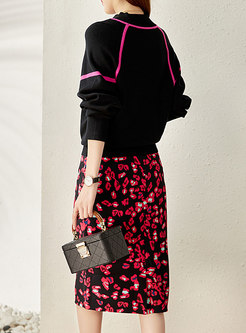Long Sleeve Pullover Sweater & Leopard Midi Skirt