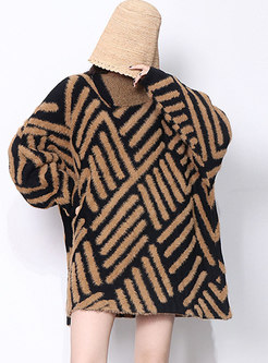 Turtleneck Striped Plus Size Short Sweater Dress