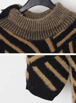 Turtleneck Striped Plus Size Short Sweater Dress