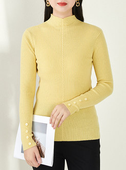 Half Turtleneck Pullover Cable-knit Ribbed Sweater