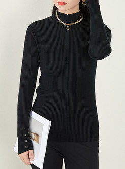 Half Turtleneck Pullover Cable-knit Ribbed Sweater